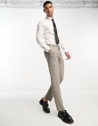 slim fit suit pants in beige check