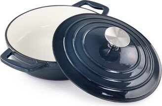 MegaChef 2 Quart Round Enameled Cast Iron Braiser Pan in Dark Blue