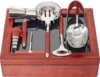 Red Leather Bar Tool Set