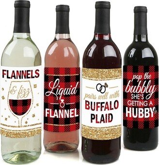 Big Dot of Happiness Flannel Fling Before the Ring - Buffalo Plaid Bachelorette Party Decor for Women and Men - Wine Bottle Label Stickers - Set of 4