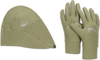 Women's Essential Running Hat and Glove Set in Green