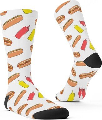 Socks: Hot Dogs Ketchup And Mustard - Multicolor Custom Socks, Beige