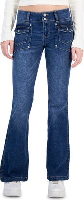 Juniors' Two-Button Low-Rise Flare-Leg Jeans