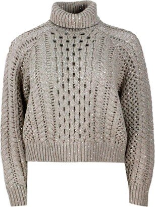 Special Knit Turtleneck Sweater With Long Sleeves In Fine Cashmere Embellished With Lurex Threads And Micro Sequins Applied For Exclusive Details