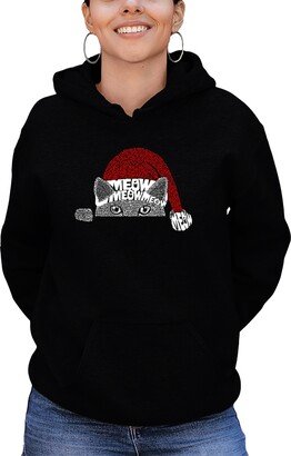 Women's Christmas Peeking Cat Word Art Hooded Sweatshirt