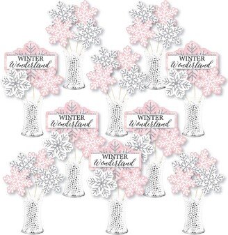 Big Dot of Happiness Pink Winter Wonderland - Holiday Snowflake Birthday Party & Baby Shower Centerpiece Sticks - Showstopper Table Toppers -35 Pieces