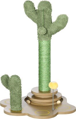 23.5 Cactus Cat Scratching Post with Turntable Interactive Ball Toy, Cute Cat Scratching Post with Extreme Stability, Cactus Cat Tree for Indo