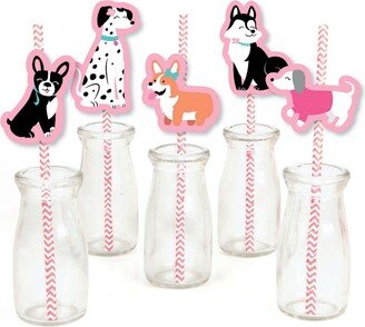 Big Dot Of Happiness Pawty Like a Puppy Girl - Paper Straw Decor - Dog Striped Decor Straws - 24 Ct