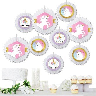 Big Dot Of Happiness Rainbow Unicorn - Hanging Magical Unicorn Party Tissue Decor Kit Paper Fans 9 Ct