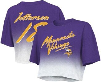 Women's Threads Justin Jefferson Purple, White Minnesota Vikings Drip-Dye Player Name and Number Tri-Blend Crop T-shirt - Purple, White