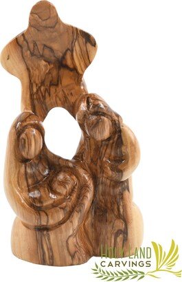 Wooden Holy Family Statue - Olive Wood Figurine With Star Of Bethlehem Made in The Land Gift For New Home Or Baby