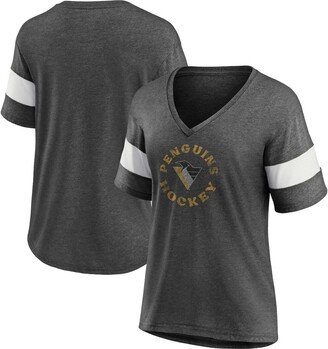 Women's Branded Heather Charcoal Pittsburgh Penguins Special Edition 2.0 Ring The Alarm V-Neck T-shirt