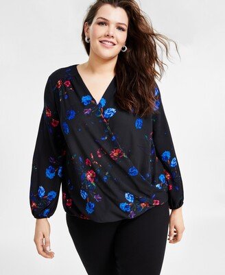 ConceptsPlus Size Floral-Print Surplice Top, Created for Macy's