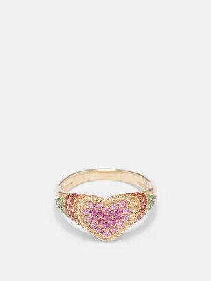 Rainbow Heart Sapphire & 9kt Gold Ring