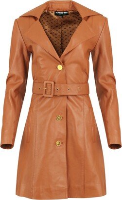 Thale Blanc 5Th Ave Leather Coat Knee Length In Camel