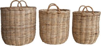 Storied Home Woven Rattan Storage Baskets, Natural, Set of 3