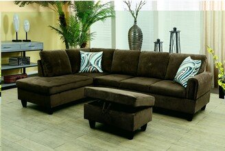 LifeStyle Furniture Meganlot 3-Pieces Sectional Sofa Set,Brown,Corduroy