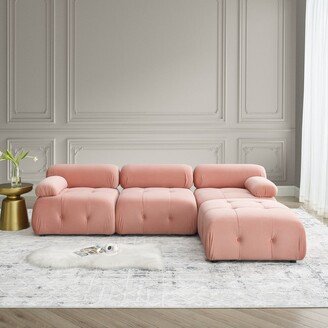 Sunmory Modular Sectional Sofa, Velvet Button Tufted Designed & DIY Combination, L-Shaped Couch with Reversible Ottoman for Living Room