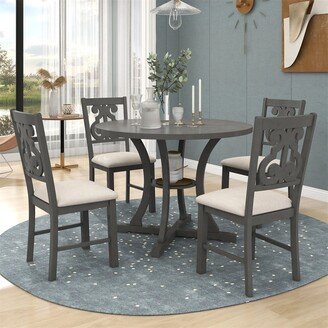 5-Piece Round Dining Set with Shelf, Exquisite Chair Back