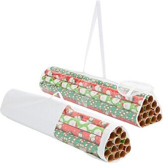 Blue Panda 2 Pack Wrapping Paper Storage Bag, 40 inch Gift Wrap Organizer & Holder for 24 Rolls