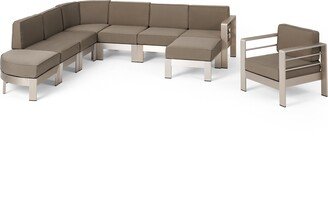 Cape Coral Half Round 6 Seater Sectional Set with Ottoman