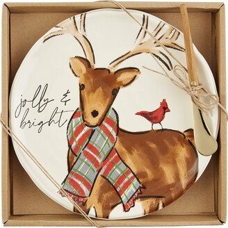 Christmas Cheese Set, Deer, plate 8 1/2 dia | spreader 5 1/2