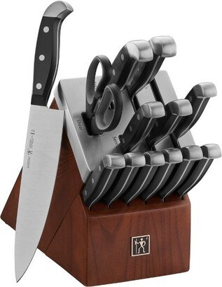 Statement Self-Sharpening Knife Set with Block, Chef Knife, Paring Knife, Bread Knife, Steak Knife, 14-piece, Dark Brown, Stainless Steel