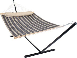 Sunnydaze Decor 2-Person Quilted Spreader Bar Hammock Bed w/ 12' Stand - Mountainside