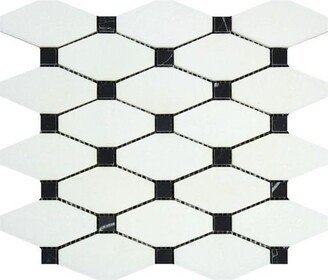 Thassos White Marble Honed Octave Pattern Mosaic Tile with Black Dots