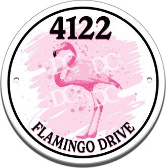 Florida Flamingo Themed Ceramic House Number Circle Tile, Pink Flamingos Address Door Sign, Flock