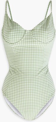 Gingham stretch-seersucker swimsuit