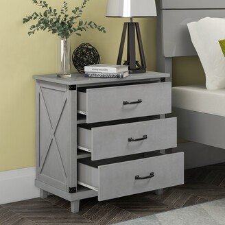 Rasoo Modern Side X-Pattern Decor 3-drawer Nightstand with Pull Handle for Bedroom, 27.4''L*15.7''W*27.9''H