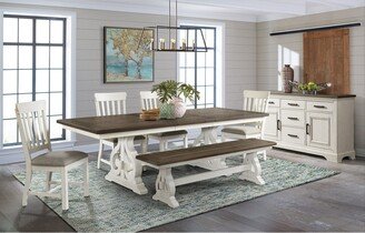 Intercon Drake Rustic White and French Oak Dining Bench with Wood Seat