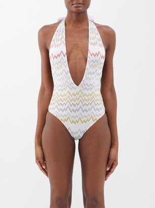 Halterneck Plunge-front Swimsuit