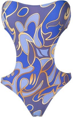 Graphic-Print Bandeau Swimsuit