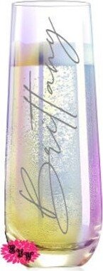 Engraved Champagne Glass, Personalized Iridescent Flute, Mimosa Tumbler, One Custom Glass Flute