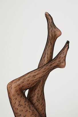 Fishnet Leopard Tights in Black, M/L