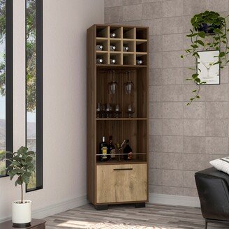 TUHOME FURNITURE TUHOME Lyon Bar Cabinet, 6 Cubbies, Single Door, 2 Concealed Shelves - N/A