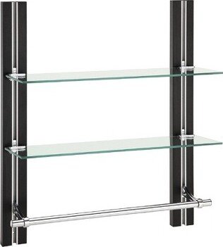 Two Tier Deluxe Wood Glass Shelf with Towel Bar Brown