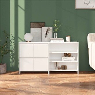 TONWIN 2 Pcs Sideboard, Wooden Side Storage Cabinets with Doors & Shelves