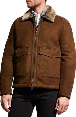 Men's Shearling-Collar Bomber Jacket