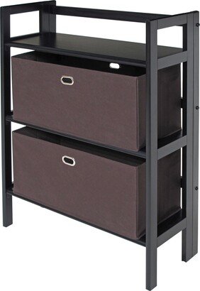 Torino 3-Pc Foldable Shelf with 2 Foldable Wide Fabric Baskets, Black and Chocolate - 27.8 x 11.5 x 38.54 inches