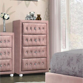 Ostweer Vintage Chest Pink Fabric Nightstand Bed Dresser 4 Drawer - N/A