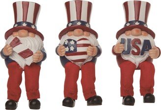 Resin 3.75 Multicolor Patriotic Gnome Shelf Sitters Set of 3 - N/A