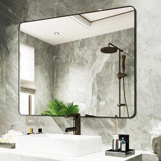 Linnatee With Non-Rusting Aluminum Alloy Frame Rectangle Vanity Mirror - Black - 0.8W*24H*32L