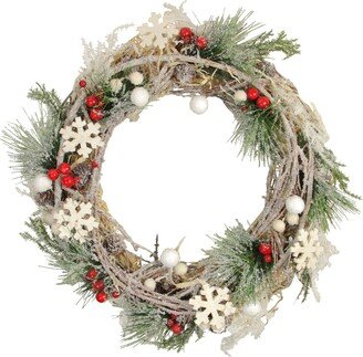 Northlight 13 Snowflakes and Berries Winter Foliage Christmas Wreath - Unlit