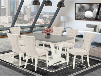 Dining Set - a Dining Table and Parson Dining Chairs - Cement & Wire Brushed Linen White Finish