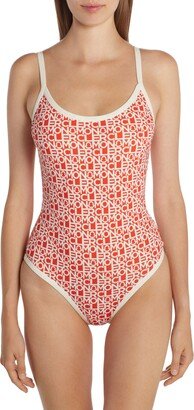 Logo Print One-Piece Swimsuit-AA