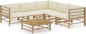 6 Piece Patio Lounge Set with Cream White Cushions Bamboo - 25.6 x 27.6 x 23.6-AA