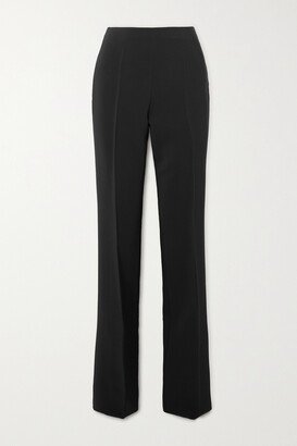 Pleated Stretch-ponte Straight-leg Pants - Black